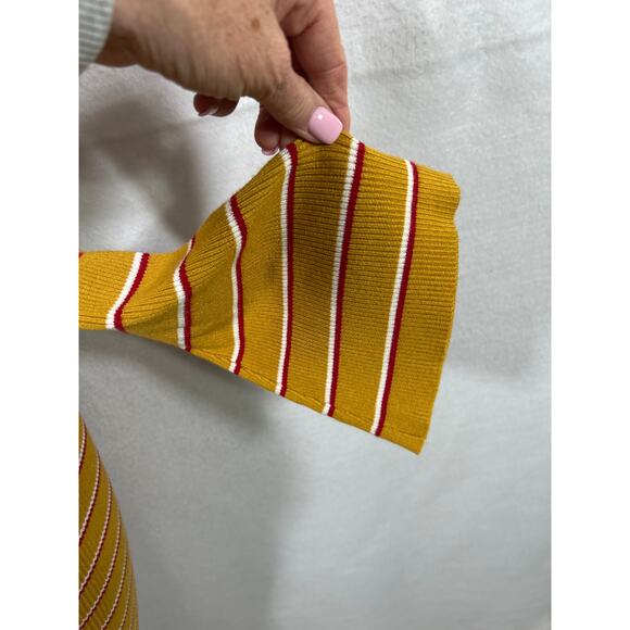 Lulus Rendezvous Mustard Yellow Striped Long Sleeve Bodycon Dress Size M NWT - Picture 5 of 7